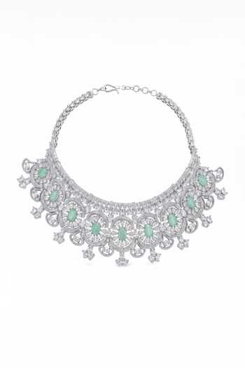 Mnsh_Silver Plated Mint Blossom Choker Set _Online_at_Aza_Fashions