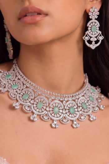 Shop_Mnsh_Silver Plated Mint Blossom Choker Set _Online_at_Aza_Fashions