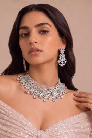 Buy_Mnsh_Silver Plated Mint Blossom Choker Set _at_Aza_Fashions
