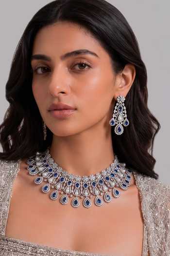 Shop_Mnsh_Silver Plated Sheesh Mahal Sapphire Choker Set _Online_at_Aza_Fashions