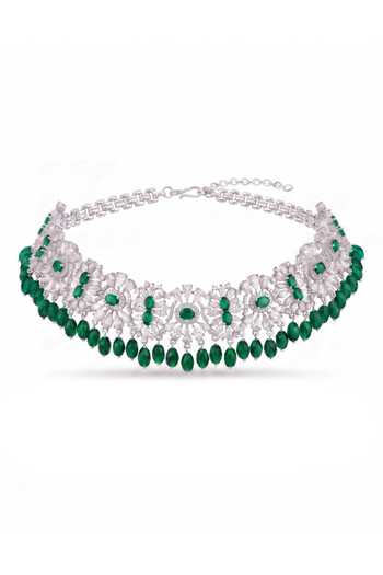 Buy_Mnsh_Silver Plated Rani Emerald Embellished Choker Set _Online_at_Aza_Fashions