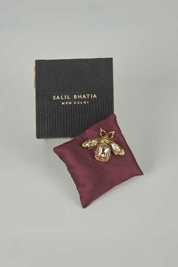 Shop_Salil Bhatia_Gold Queen Bee Embellished Brooch _at_Aza_Fashions