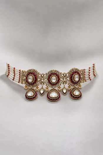 Vivinia By Vidhi Mehra_Red Ruby Polki Choker Set _Online_at_Aza_Fashions