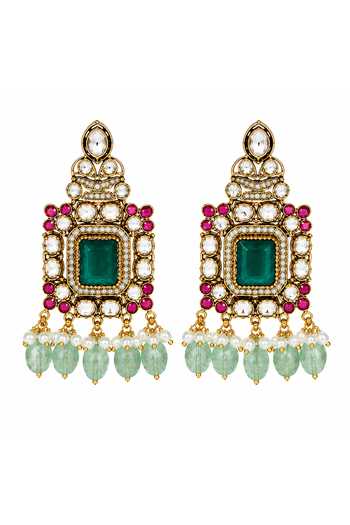 Shop_Vivinia By Vidhi Mehra_Gold Plated Emerald Kundan Choker Set _Online_at_Aza_Fashions