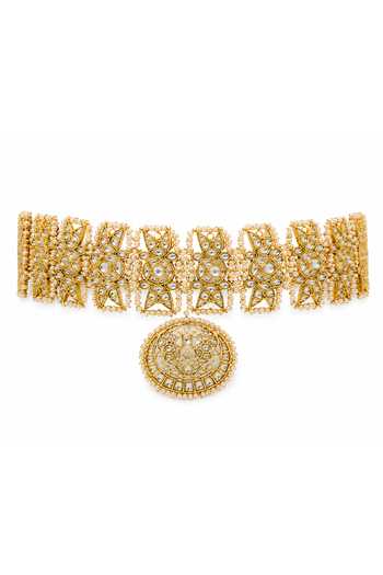 Buy_Vivinia By Vidhi Mehra_Gold Plated Kundan Pearl Embellished Choker Set _Online_at_Aza_Fashions