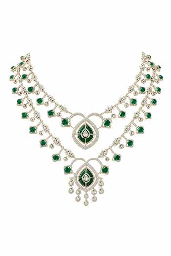 Vivinia By Vidhi Mehra_Emerald Green Layered Statement Necklace Set _Online_at_Aza_Fashions