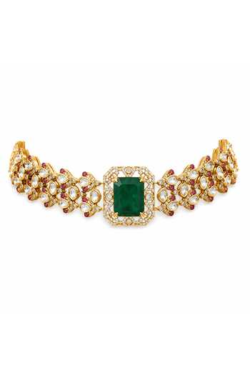 Vivinia By Vidhi Mehra_Emerald Green Polki Choker Set _Online_at_Aza_Fashions