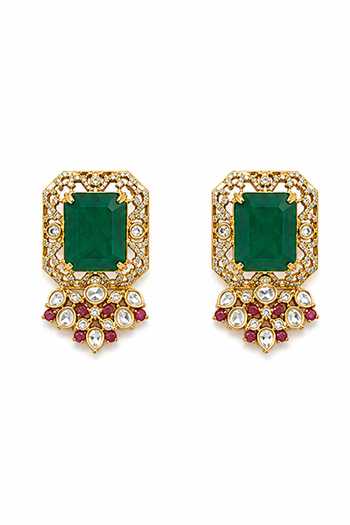 Buy_Vivinia By Vidhi Mehra_Emerald Green Polki Choker Set _Online_at_Aza_Fashions