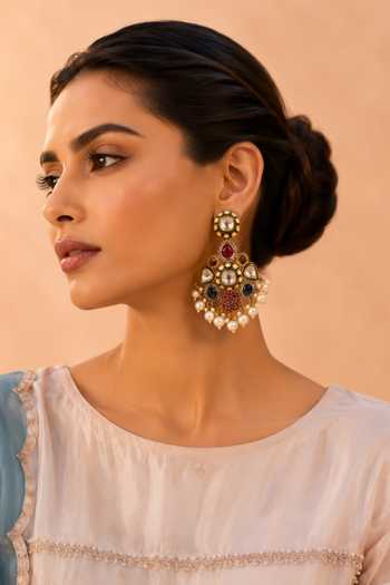 Buy_Vivinia By Vidhi Mehra_Gold Plated Multicolour Polki Drop Earrings _at_Aza_Fashions