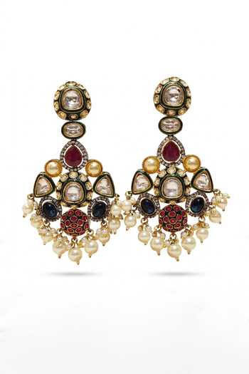 Vivinia By Vidhi Mehra_Gold Plated Multicolour Polki Drop Earrings _Online_at_Aza_Fashions