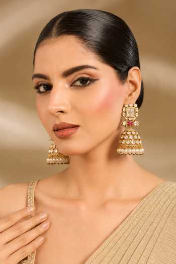 Buy_Vivinia By Vidhi Mehra_Gold Plated Polki Jhumka Earrings _at_Aza_Fashions