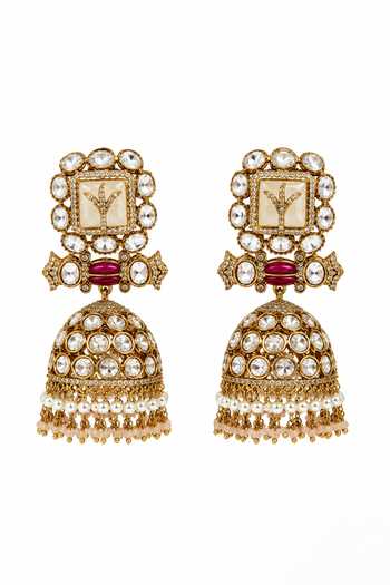 Vivinia By Vidhi Mehra_Gold Plated Polki Jhumka Earrings _Online_at_Aza_Fashions