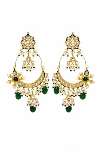 Vivinia By Vidhi Mehra_Gold Plated Emerald Floral Hoop Earrings _Online_at_Aza_Fashions