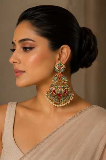 Buy_Vivinia By Vidhi Mehra_Gold Plated Mughal Polki Embellished Earrings _at_Aza_Fashions