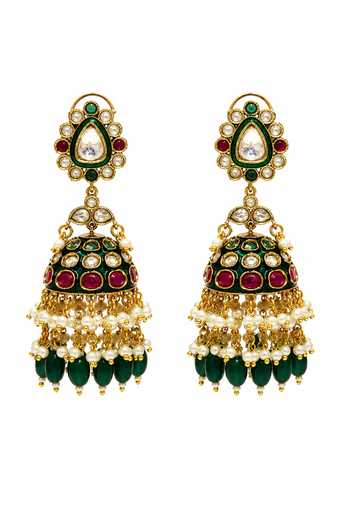 Vivinia By Vidhi Mehra_Gold Plated Meenakari Polki Jhumka Earrings _Online_at_Aza_Fashions