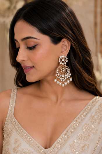 Buy_Vivinia By Vidhi Mehra_Gold Plated Pearl Chandbali Earrings _at_Aza_Fashions