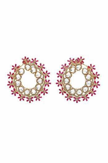 Vivinia By Vidhi Mehra_Gold Plated Floral Polki Hoop Earrings _Online_at_Aza_Fashions