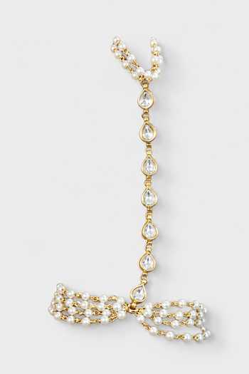 Vivinia By Vidhi Mehra_Gold Plated Pearl And Polki Haathphool Bracelet _Online_at_Aza_Fashions