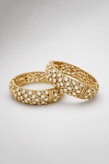 Shop_Vivinia By Vidhi Mehra_Gold Plated Polki Statement Kada - Set Of 2 _at_Aza_Fashions