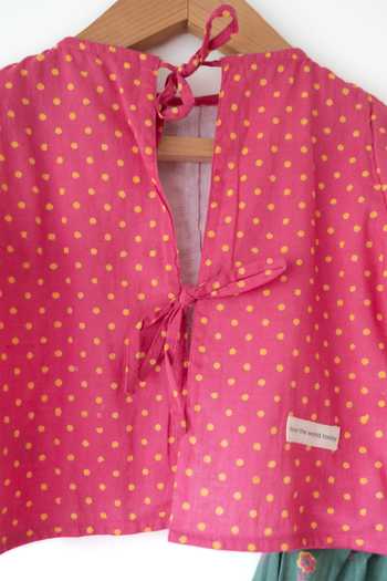 Love The World Today_Magenta Cotton Kopal Polka Dot Print Blouse And Lehenga Set _Online
