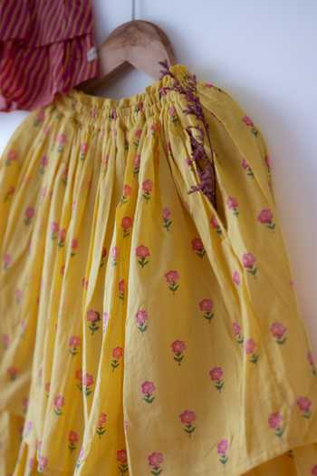 Buy_Love The World Today_Yellow Cotton Meera Striped Print Blouse And Lehenga Set 
