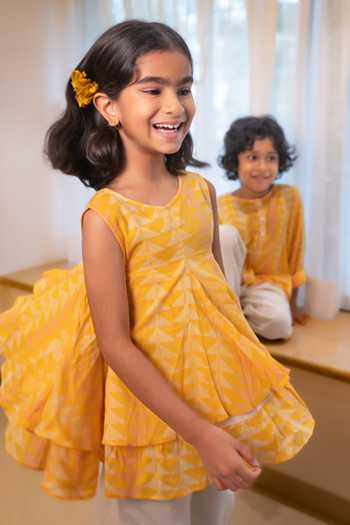 Shop_Love The World Today_White Cotton Chandan Ruffle Top And Palazzo Set _at_Aza_Fashions