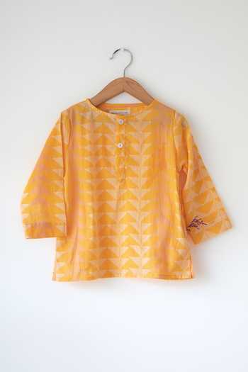 Love The World Today_Yellow Cotton Chandan Printed Kurta Set _at_Aza_Fashions