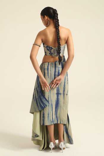 Shop_Poonam Dubey_Blue Georgette Embroidery Sweetheart Neck Adrika Corset And Draped Skirt Set _at_Aza_Fashions