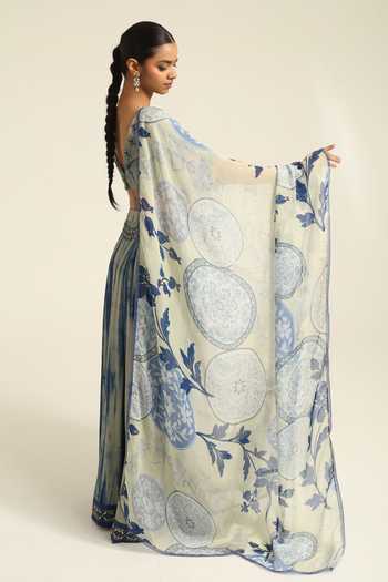 Buy_Poonam Dubey_Green Georgette V-neck Amaya Tie Dye Pattern Lehenga Set _Online_at_Aza_Fashions