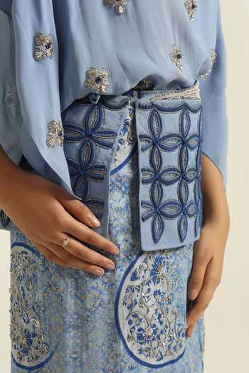 Buy_Poonam Dubey_Blue Georgette Boat Neck Noor Embroidered Top And Skirt Co-ord Set _Online_at_Aza_Fashions