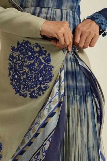 Buy_Poonam Dubey_Blue Georgette V-, Asymmetric Selma Tie Dye Pattern Dress With Jacket _Online_at_Aza_Fashions
