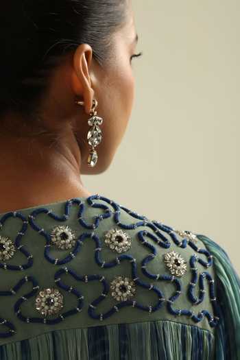 Buy_Poonam Dubey_Blue Georgette V-neck Dilara Embroidered Jacket And Dress Set _Online_at_Aza_Fashions