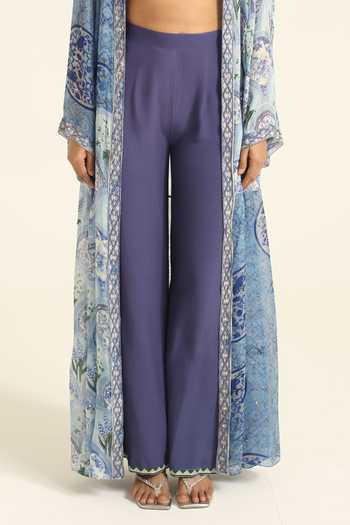 Buy_Poonam Dubey_Blue Organza, Georgette Open Neck, Dakshi Floral Print Jacket Pant Set _Online_at_Aza_Fashions
