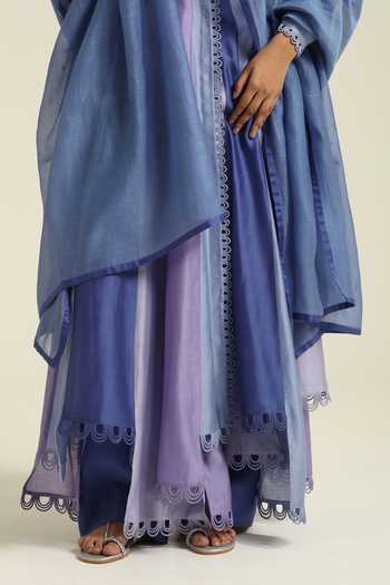 Shop_Poonam Dubey_Blue Chanderi V-neck Venya Embroidered Anarkali Pant Set _Online_at_Aza_Fashions