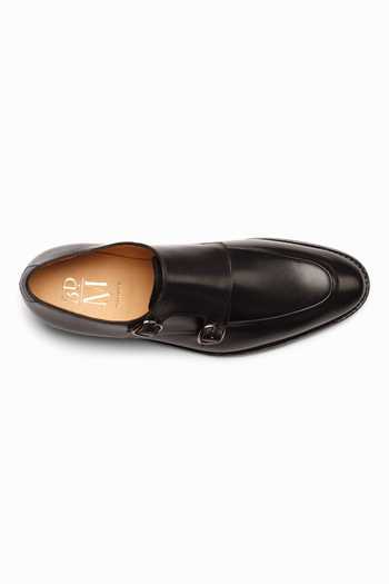 3dm Lifestyle_Black Leather Diplomat Double Monkstrap Shoes _at_Aza_Fashions
