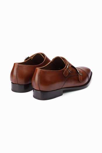 Shop_3dm Lifestyle_Brown Leather Toecap Double Monk Shoes _Online_at_Aza_Fashions