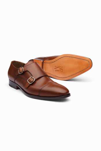3dm Lifestyle_Brown Leather Toecap Double Monk Shoes _at_Aza_Fashions
