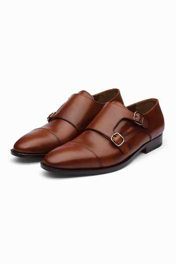 Buy_3dm Lifestyle_Brown Leather Toecap Double Monk Shoes _at_Aza_Fashions