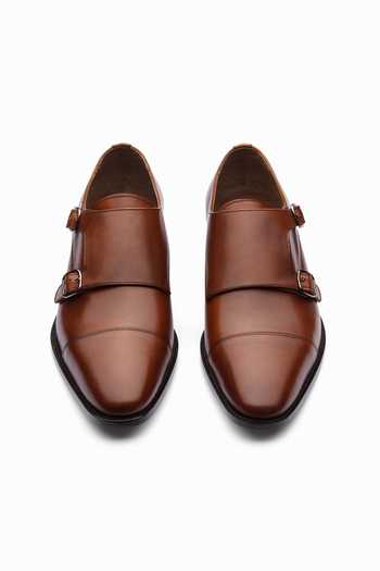 Shop_3dm Lifestyle_Brown Leather Toecap Double Monk Shoes _at_Aza_Fashions