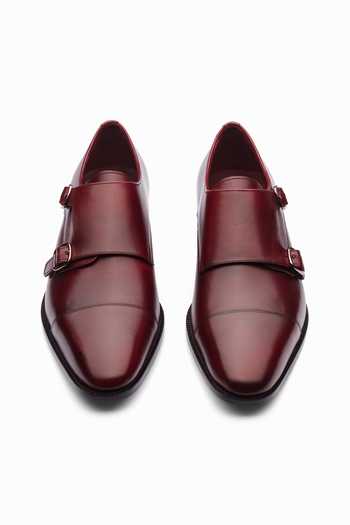 Shop_3dm Lifestyle_Burgundy Leather Toecap Double Monk Shoes _at_Aza_Fashions