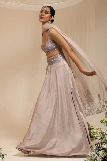 Amrta By Guneet Kondal_Purple Silk, Chinon, Dupion, Tulle Jashn-e-bahaara Embroidered Lehenga Set _at_Aza_Fashions