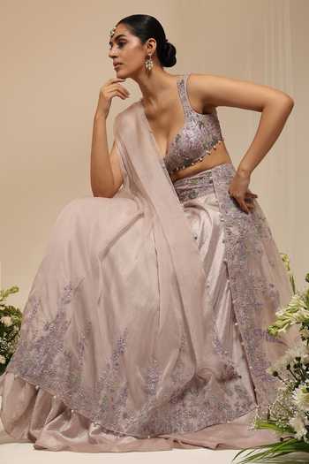 Buy_Amrta By Guneet Kondal_Purple Silk, Chinon, Dupion, Tulle Jashn-e-bahaara Embroidered Lehenga Set 