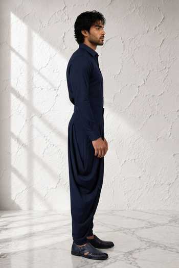 Buy_Bubber Couture_Blue Silk, Cotton Prithan Dhoti Pant _Online_at_Aza_Fashions