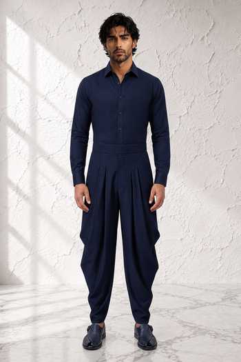 Shop_Bubber Couture_Blue Silk, Cotton Prithan Dhoti Pant _Online_at_Aza_Fashions