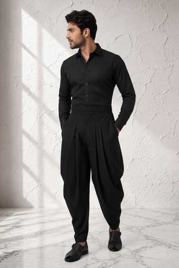 Shop_Bubber Couture_Black Silk, Cotton Niral Dhoti Pant _Online_at_Aza_Fashions