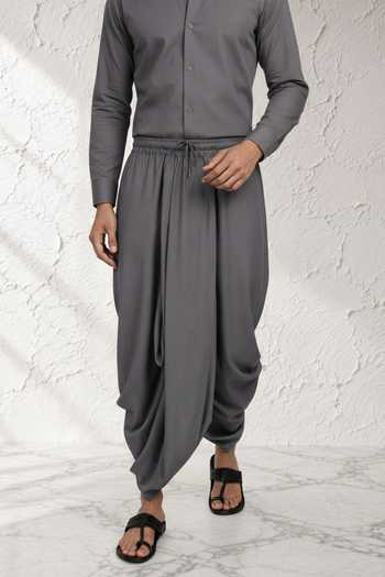 Bubber Couture_Grey Silk, Cotton Tanay Draped Dhoti Pant _Online_at_Aza_Fashions