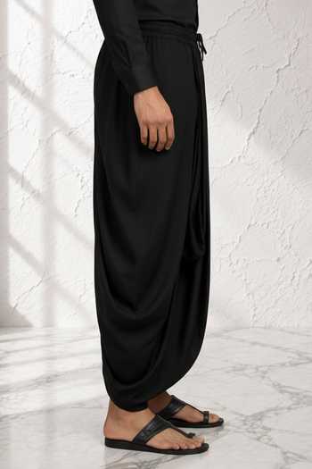 Bubber Couture_Black Silk, Cotton Anvit Classic Pre-stitched Dhoti Pant _Online_at_Aza_Fashions