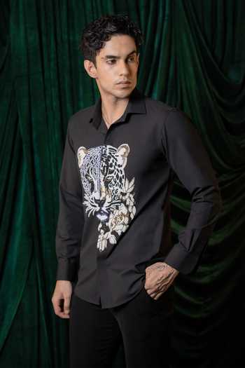 Hilo Design_Black Strix Embroidered Shirt _Online_at_Aza_Fashions