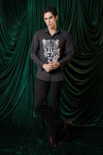 Buy_Hilo Design_Black Strix Embroidered Shirt _Online_at_Aza_Fashions