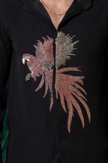 Hilo Design_Black Marquee Embroidered Shirt _at_Aza_Fashions